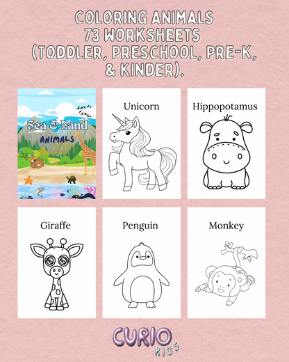Coloring Animals 73 Worksheets (Toddler, Preschool, Pre-K, & Kinder)